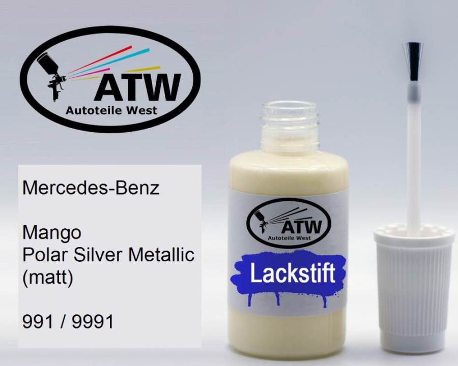 Mercedes-Benz, Mango Polar Silver Metallic (matt), 991 / 9991: 20ml Lackstift, von ATW Autoteile West.